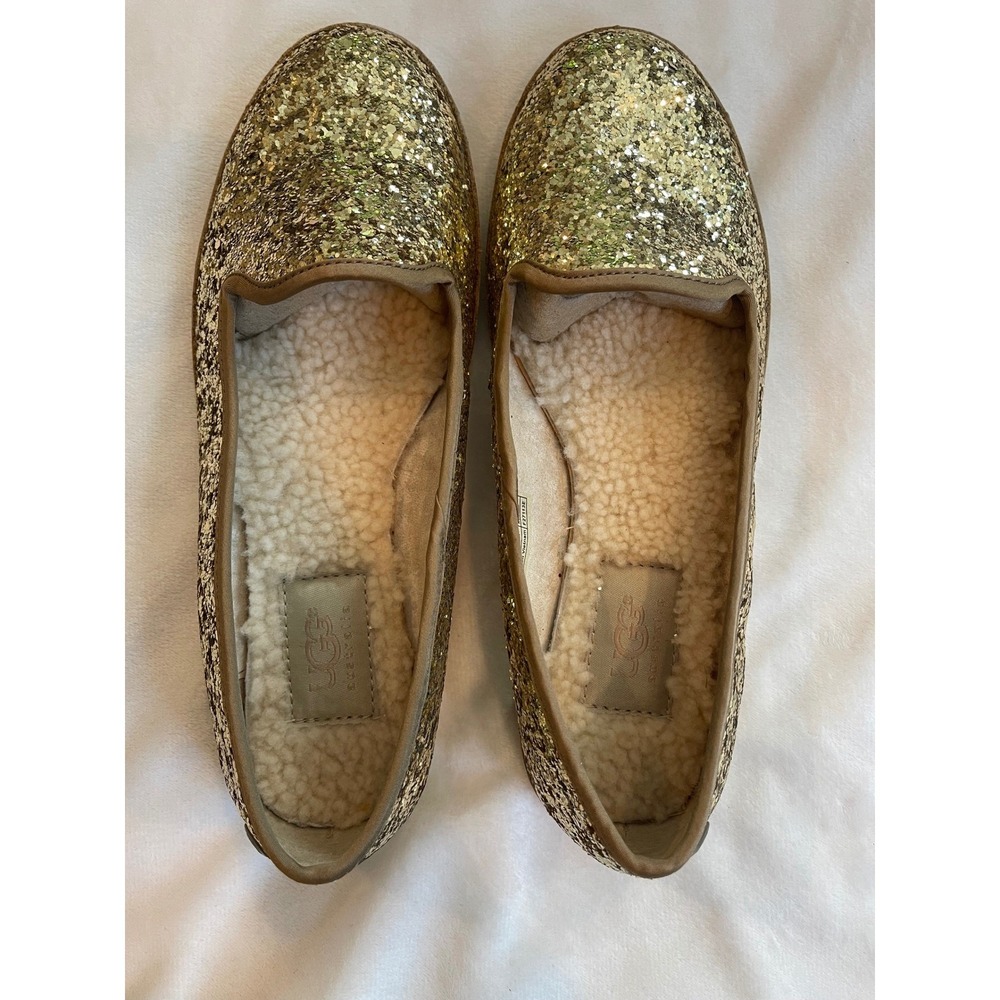 UGG Australia Alloway Glitter Gold Champagne Flats Loafers Womens‎ 5.5